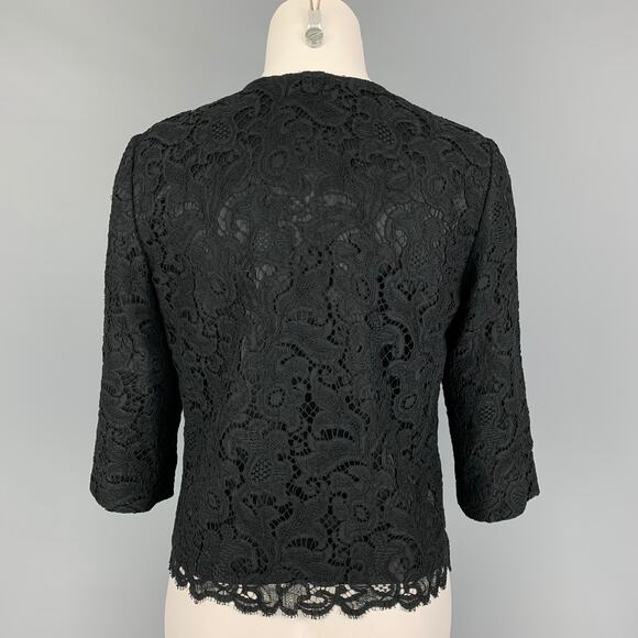 BLACK FLEECE Size M Black Cotton Blend Lace Cropped Jacket - Picture 3 of 5